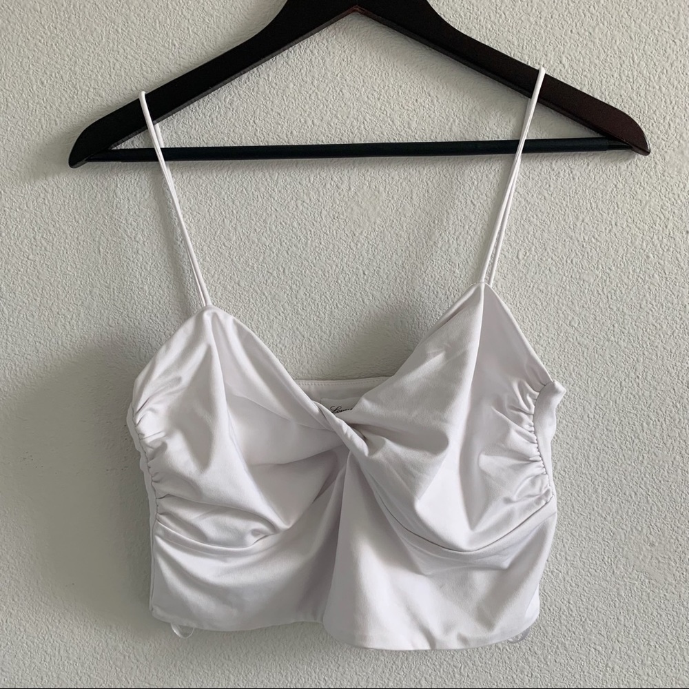 Revolve Lovers + Friends Ida Front Twist White Tank Top Cropped